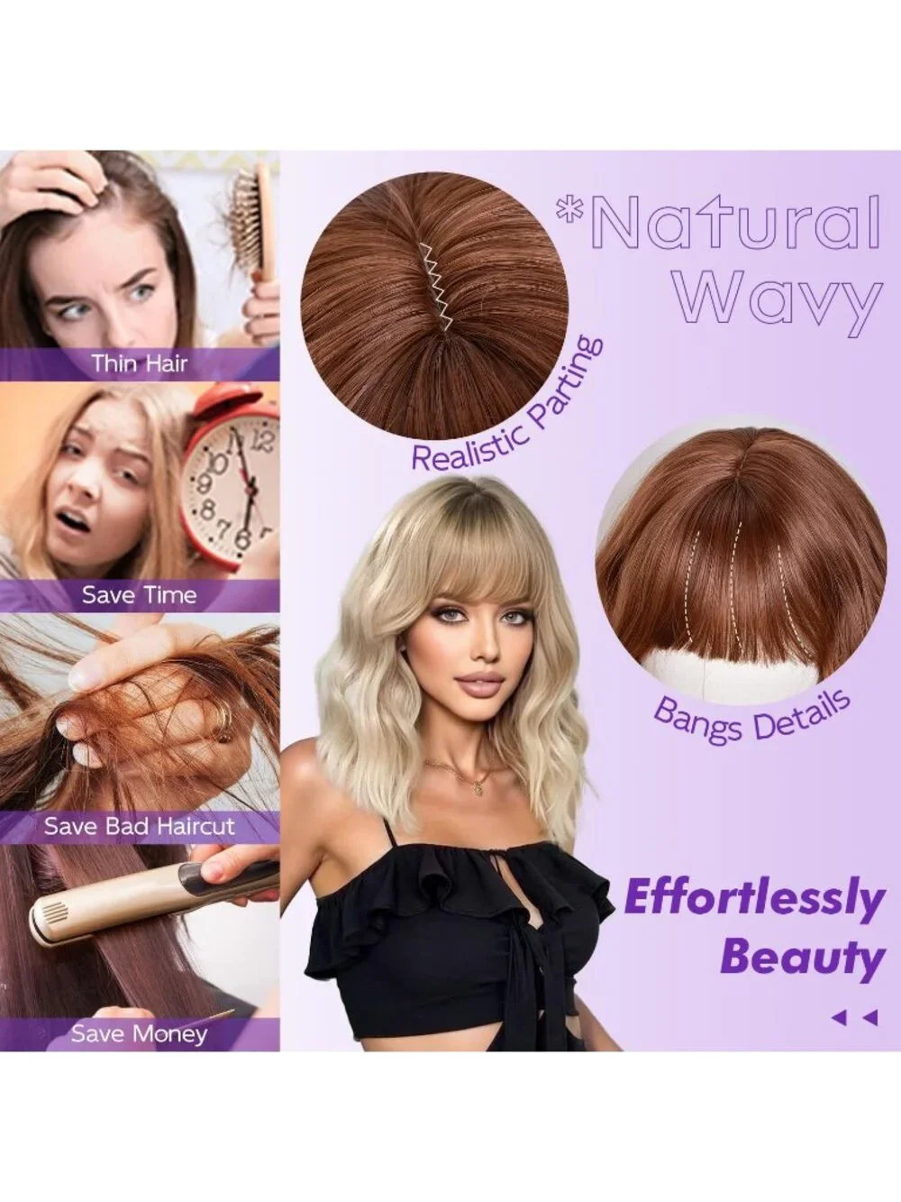 Women's Honey Brown 14 Inch Natural Synthetic Short Curly Wavy Fiber Wigs
